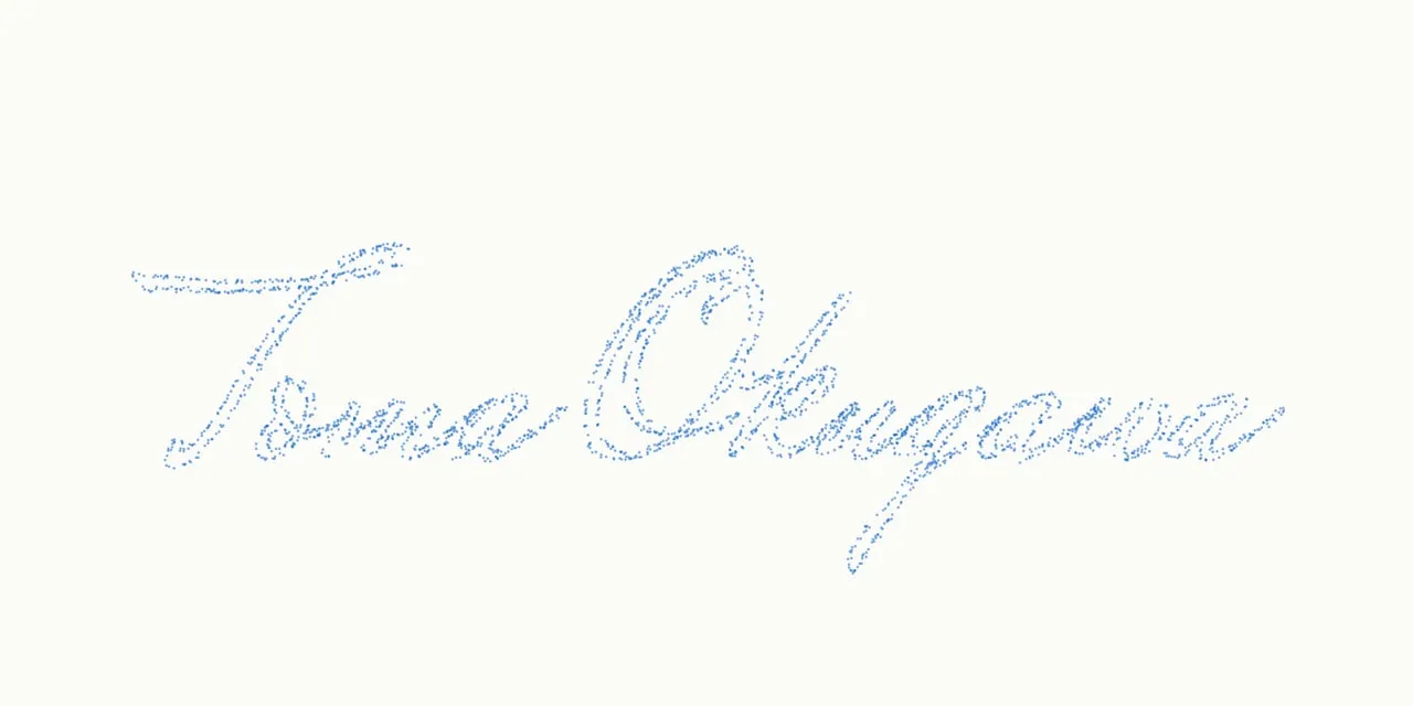 部分：点で描かれたサイン Toma Okugawa。